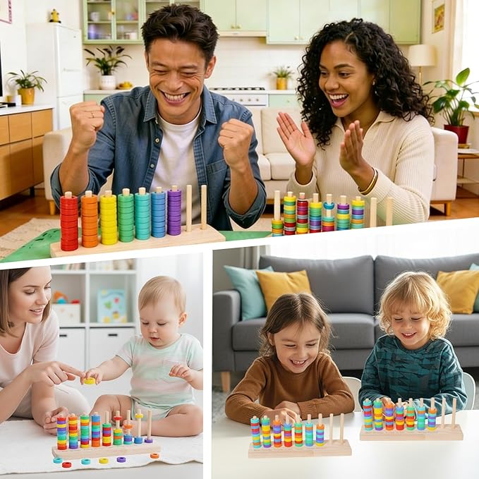 Wooden Color Sorting Stacking Toys, Montessori Toys Rainbow Rings Game, Wooden Sorting & Stacking Toys for Toddlers, Color Recognition Sensory Toy Educational for Ages 3 and Up Boys Girls Gift