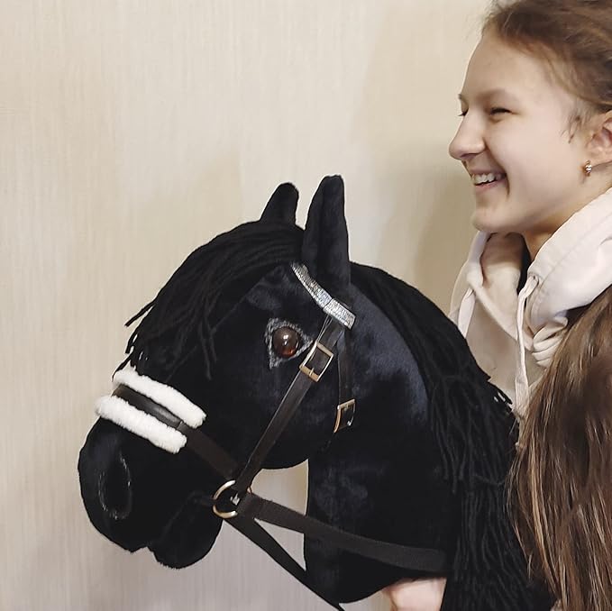Black Friesian Hobby Horse on a Stick with Bridle for Children 4-10 Years