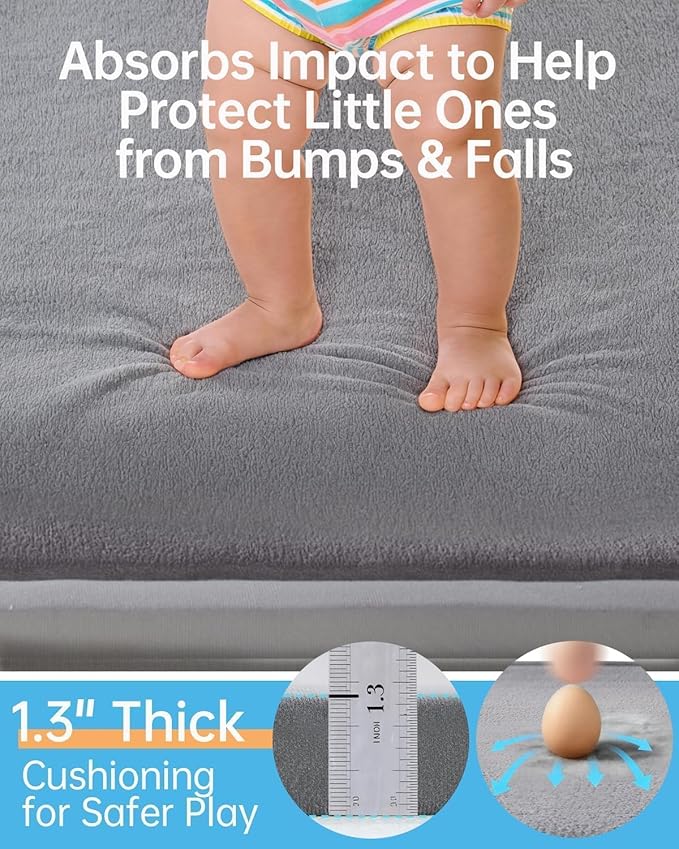 Baby Play Mat for Floor Playpen Mat 1.3" Thick Elasti-Foam Padded Cushioning Non-Slip Backing Safe Playroom Tatami-Style Nursery Mat for Tummy Time & Crawling for Babies Toddlers Infants