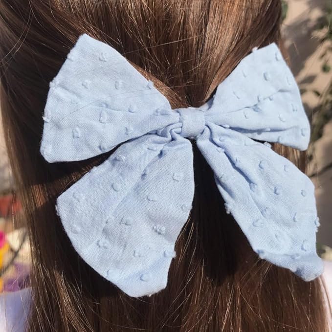 4 PCS Sailor Bow Hair Clips for Kids Girls Women Linen cotton Hair Bow Alligator Clips Baby Toddler Girl Mom Hair Accessories (Blue/Grey)