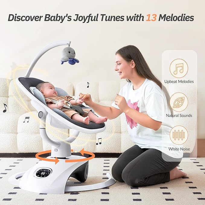 VaVaSoo Electric Baby Swing for Infants Mamroo 6 Motion Automatic Newborn Baby Rockers for Girl & Boy with Remote Control, 5 Speed, 13 Melodies, Dark Gray