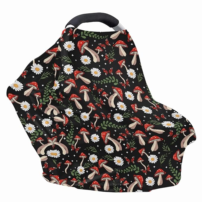 Tropical Mushroom Print Breathable Car Seat Canopies for Infant Girl Boys,Stylish Cozy Multi Nursing Cover Breastfeeding Cover Mom Scarf