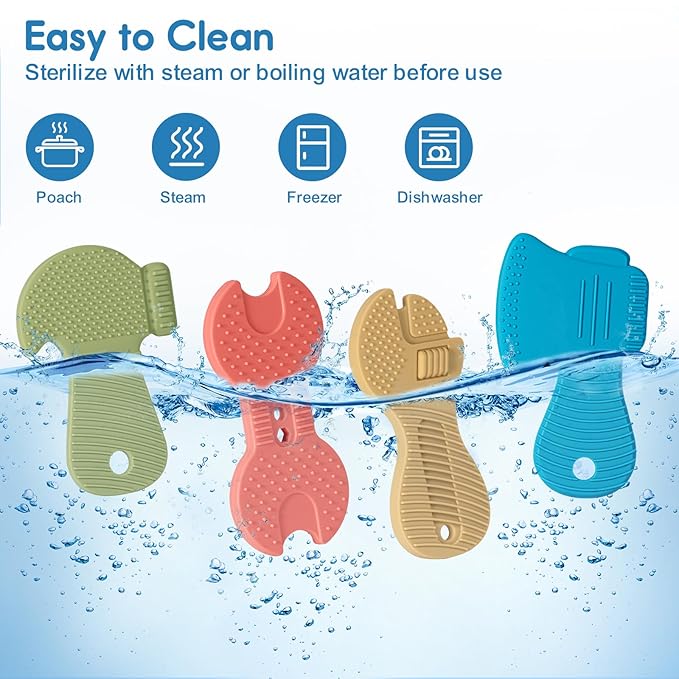 Baby Teether Toys, 4 Pack Food-Grade Silicone Teething Toys for 3-6 6-12 Months Babies, Infants, Easy to Grasp, Teething Relief Toy