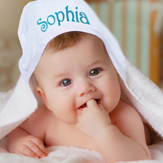 My Personal Memories Customized Baby Hooded Bath Towel - Monogrammed for Girl and Boy - Embroidered (White)