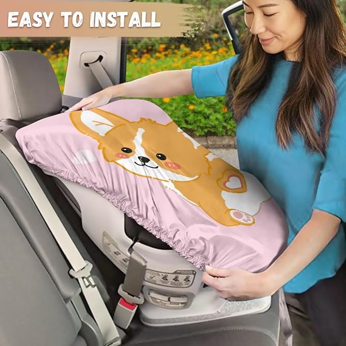 Dog Print Car Seat Cover Baby Car Seat Sun Shade Cover with Elastic Band, Elastic Style, Keep Baby Cool and Child Safety for Travel