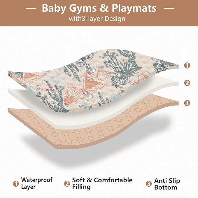 Western Desert Cactus Baby Play Mat Infant Foldable Playmat Crawling Mat 50x50 Playpen Mat