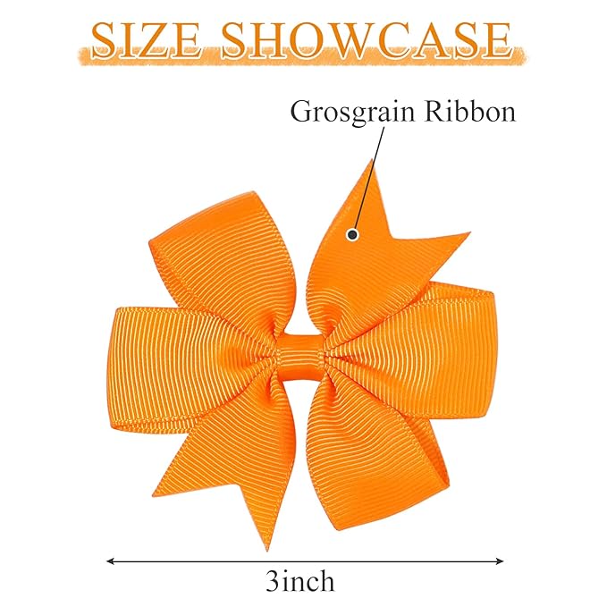 Choicbaby 3 Inches Hair Bows for Girls Orange Grosgrain Ribbon Pinwheel Hair Bows Clips Toddler Hair Clips for Birthday Baby Shower 6 Pack Photo Props