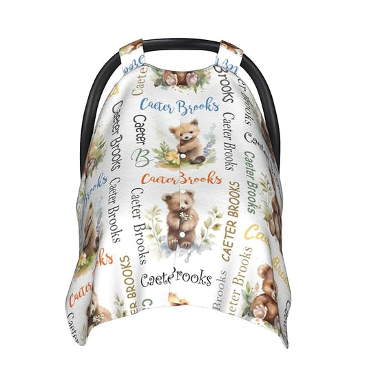 Personalized Baby Car Seat Cover Winter Custom Minky Carseat Cover Boy Girls with Name Bear Carseat Canopy Customized Car Seat Canopy Infant Carrier Covers Nursing Cover Toddler Blanket