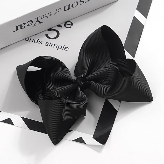 Hair Bows for Girls Alligator Clips Black White Grosgrain Ribbon Solid Color 4PCS Hair Accessories for Little Teen Toddler Girls Kids