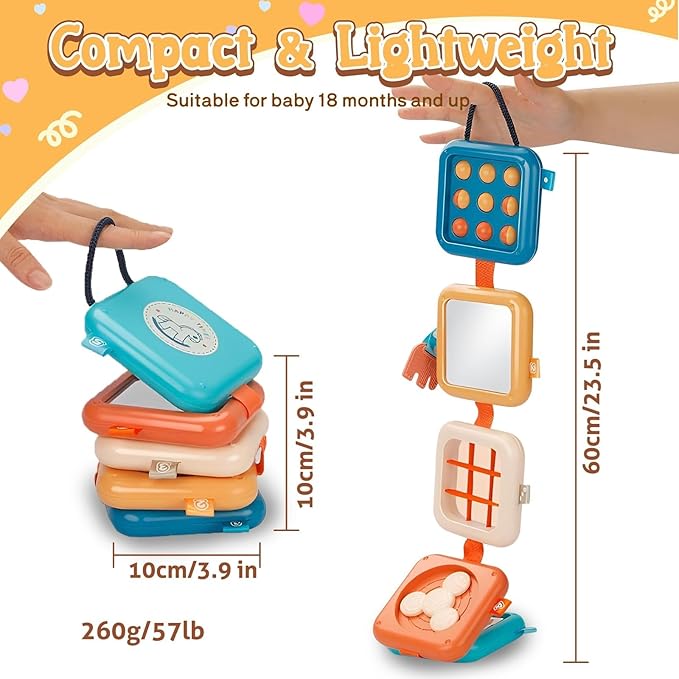 Toddler Travel Toys for Flights Busy Cube, Montessori Quiet Cube for Toddler Road Trip Essentials, Fine Motor Skills Toys for 1.5-2 Year Old, Airplane Baby Toy Car Trips 18 Months Gift