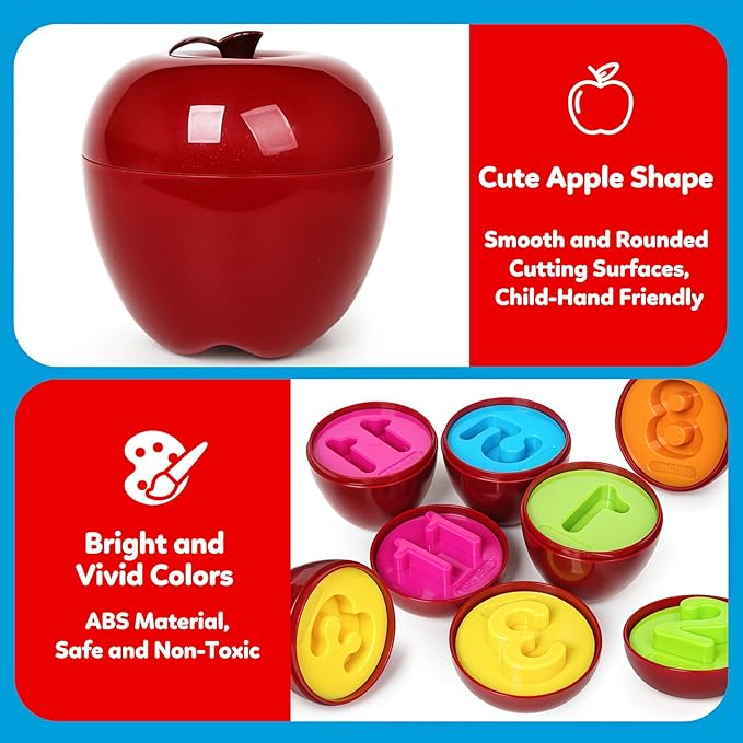 Apple Toy,Montessori Educational Learning Number Matching & Color Sorting Toys for Toddlers 1-3,Fine Motor Shape Puzzle Toddler Activities Easter Basket Stuffers Gift for Boys Girls