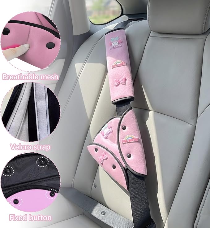 Car Seat Belt Holder & Shoulder Protection Set, Universal Anti-Neck Seat Belt Cover Pad, Cute Soft Seat Belt Cushion for Boys & Girls, Belly Protector for Comfortable Travel (Blue)