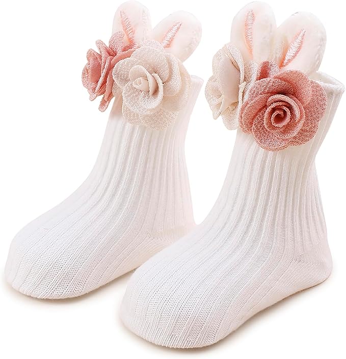 Baby Girls Headband & Socks Set, Cute Socks with Flower Hair Bows Baby Accessories Gifts for Newborn Infant Toddler