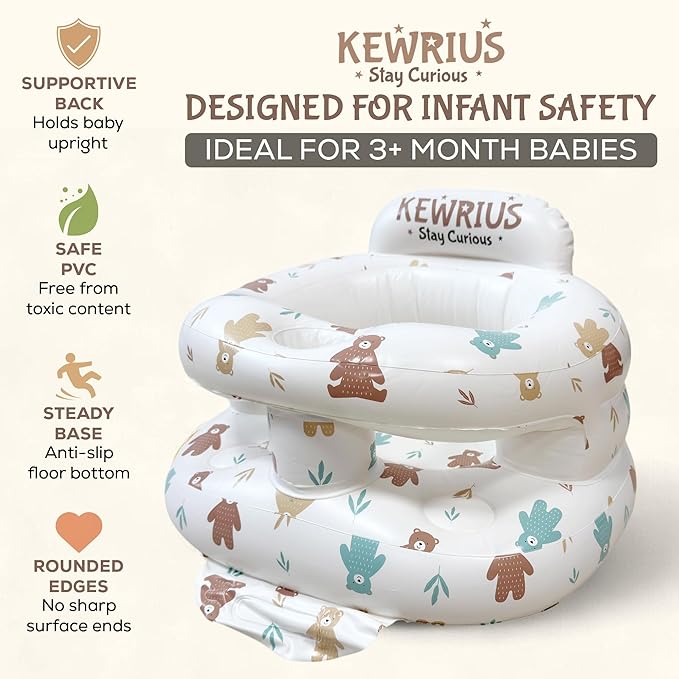 Inflatable Baby Seat with Soft Safety Barrier, Blow Up Baby Chair with Built in Pump for Babies