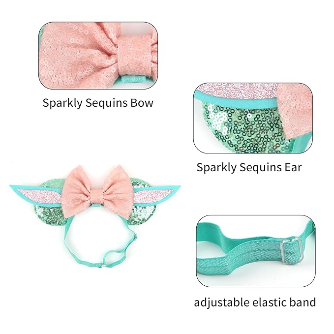 bianbaistar Newborn Bows for Girls Toddler Hair Bows Elastic Adjustable Headband Mouse Ears Yoda Scrunchies Essencial Accessories for Trip Headwear for Women (Yodapinkbow)