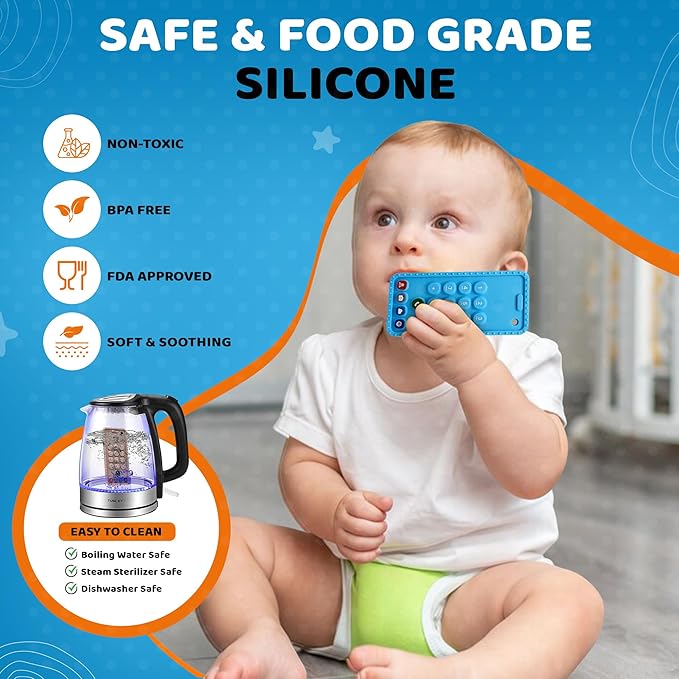 Baby Cellphone Teether: Soft BPA Free Teething Toy, Provides Relief for Your Little one While They are Teething. Gum Relief. Chew Toys (Blue)