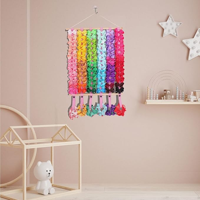 OAOLEER Hair Bow Holder Organizer for Girls Hair Bows,Hair Accessories Headband Organizer Bow Storage Hanger for Baby Girls Wall Hanging Decor for Toddler Girls (Pink)