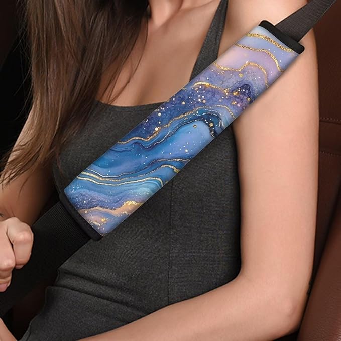 2-Piece Universal Car Seat Belt Cover Pad,Blue Marble Print Soft Comfortable Shoulder Seatbelt Pads Cushions for Adults and Children