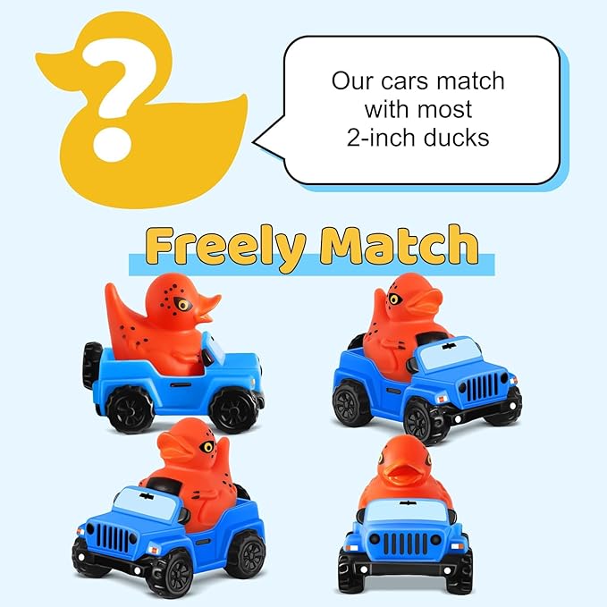 ANGGIKO 3.5 Inch Blue Car Toy Match Most 2 in Rubber Ducks, Ducks for Jeeps, Vehicle Toys for Car Dashboard Decorations Accessory Rubber Duck Collection, Easter Basket Stuffers for Kids Party Favors