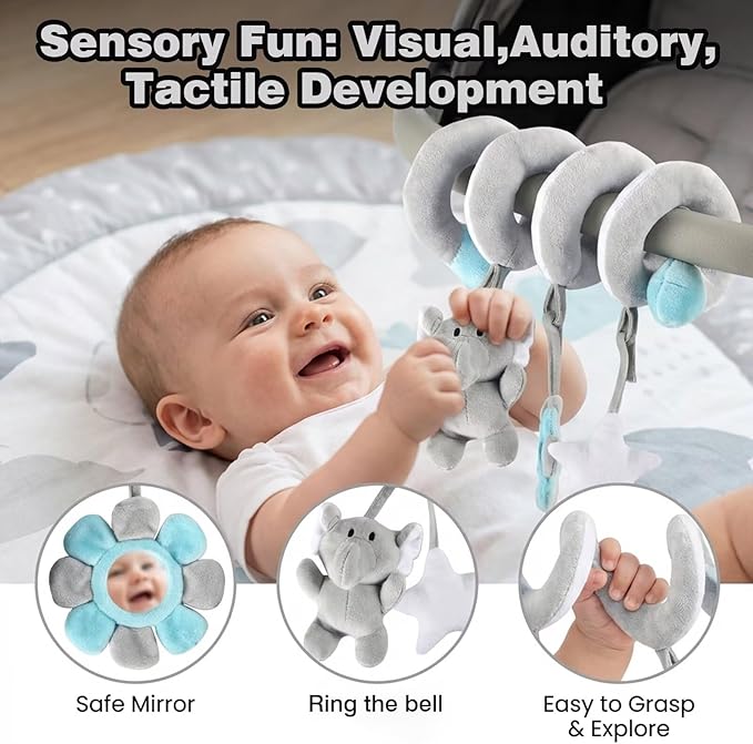 Multi-Use Baby Spiral Activity Toy – Spiral carseat Toy for Car Seat, Stroller,Play Gym, Keeps Baby Quiet, Easy Travel Solution