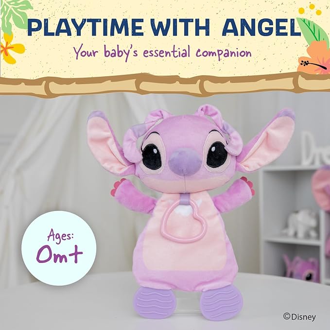 Kids Preferred Disney Baby Lilo and Stitch Angel Teether Plush Toy Crinkle Cloth for Newborn Baby Boys and Girls 10 inches