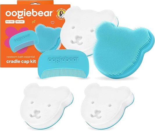 oogiebear Cradle Cap Brush Kit Includes 2 Additional Replacement Sponges – Gentle and Safe Scalp Massage Care with Sponge, Brush, and Comb for Newborns and Babies
