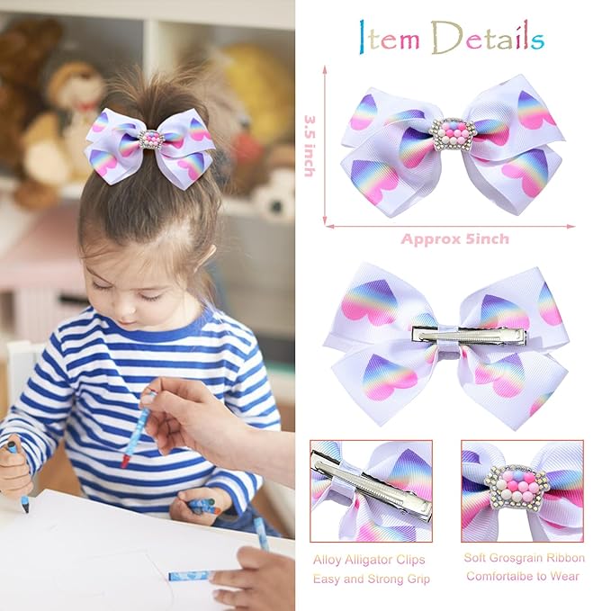 5 Inch Hair Bows for Girls Colorful Rainbow Little Girls Hair Bow With Alligator Clips for Toddlers Children Kids 12 Pcs