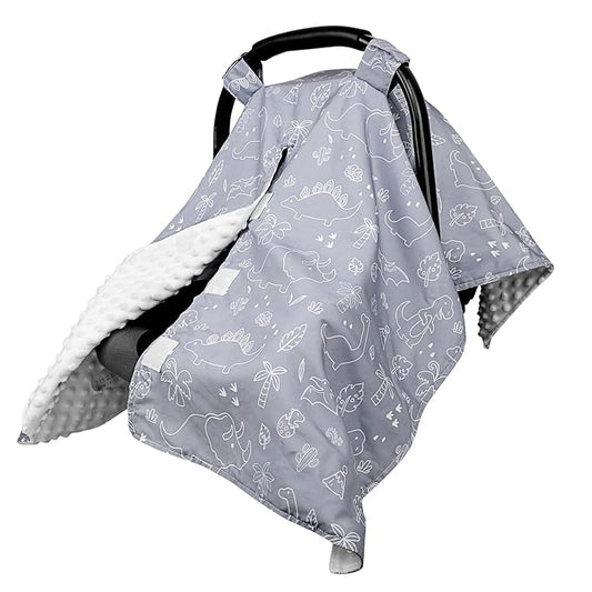 Car Seat Covers for Babies, Peekaboo Opening Infant Car Seat Canopy for Baby Boys Girls, 2 in 1 Mom Nursing Breastfeeding Covers, Minky Warm Carseat Canopy for Newborn, Dinosaur