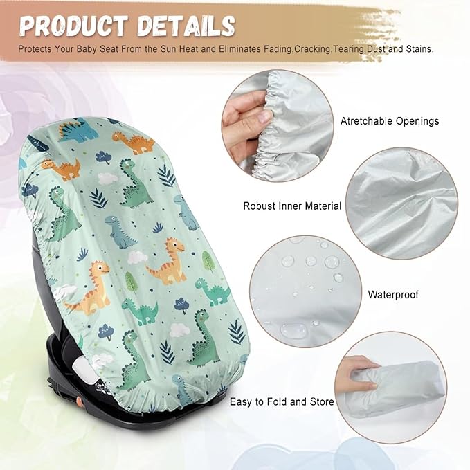 XYZCANDO Dinosaurs Print Car Seat Cover Girl Newborn Cartoon Car Seat Sun Protection Easy to Install Car Seat Sun Cover for Baby Elastic Car Seat Covers for Babies Car Accessories Gift for Friends