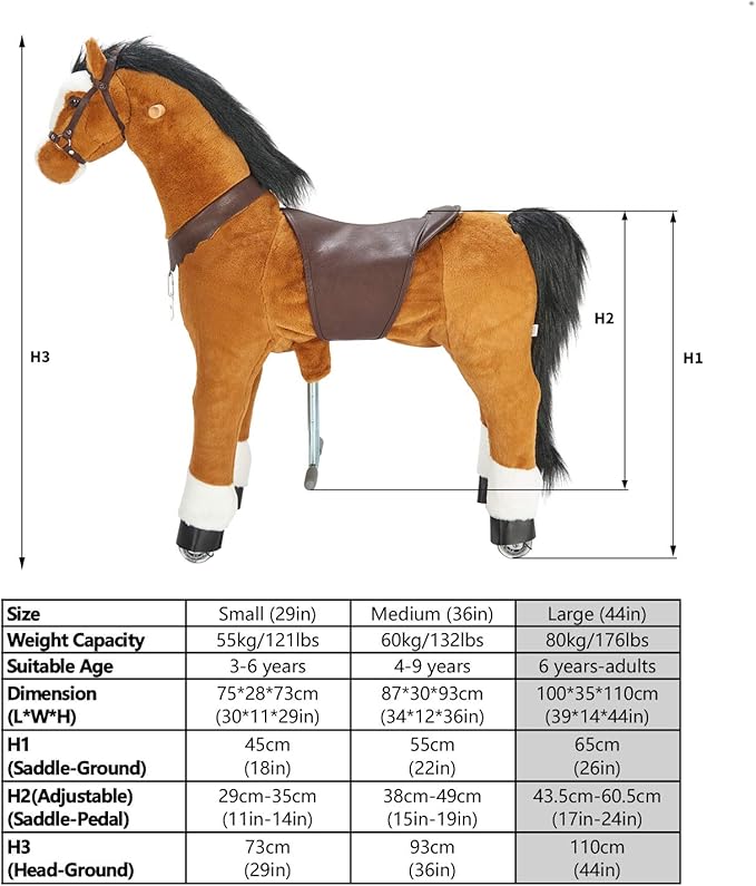 Ufree Large Mechanical Rocking Horse Toy, Ride on Bounce up and Down and Move, 44 inch for Children 6 to Adult (Black Mane and Tail)