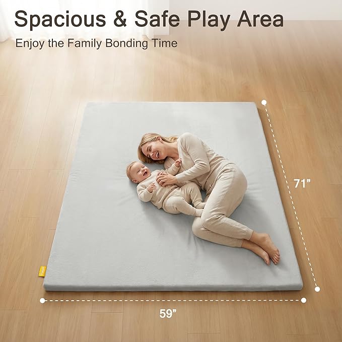 71" ×59" Padded Baby Play Mat for Floor, 1.2" Thick Machine Washable Foam Playmat, Soft Tummy Time Crawling Playpen Mat with Non-Slip Bottom, Fits 71" x59" Playpens