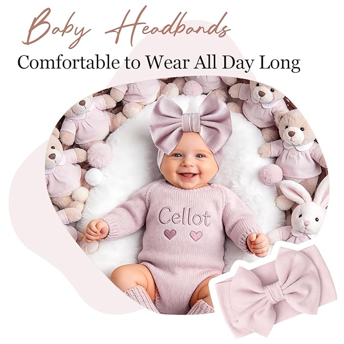 CÉLLOT 8 Colors Super Stretchy Soft Knot Baby Girl Headbands with Hair Bows Nylon Head Wrap For Newborn Baby Girls Infants Toddlers Kids(Light Colors)