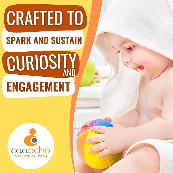 caaocho Pure Natural Rubber Sensory Ball Rainbow 4" - All Natural Sensory Toy, Promotes Sensory Development, Rainbow Colors, Perfect Bouncer, Gentle Squeaking, BPA Free, PVC Free, Food-Grade Paint