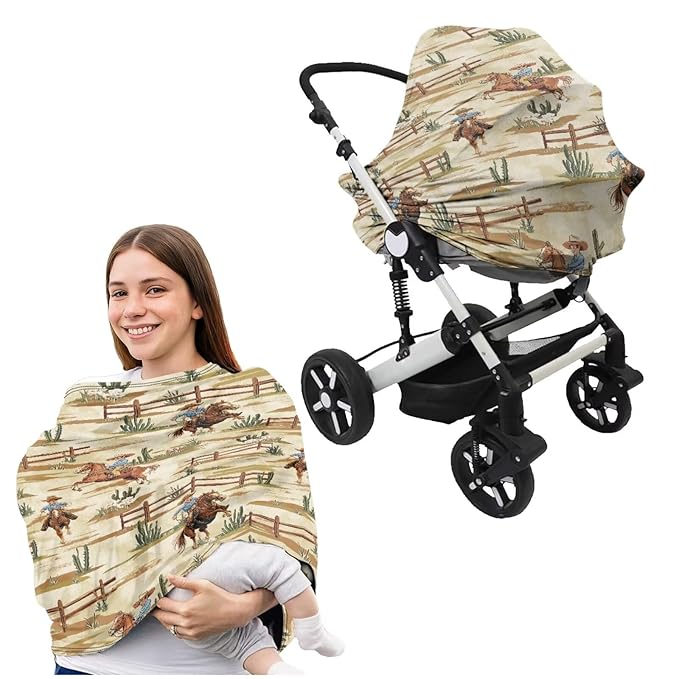 Cactus Aztec Cowboy Stretchy Car Seat Cover Canopies+Pillow Case Cover for Babies, 2 Packs Multi Use Shopping Cart/High Chair/Breastfeeding Protectors