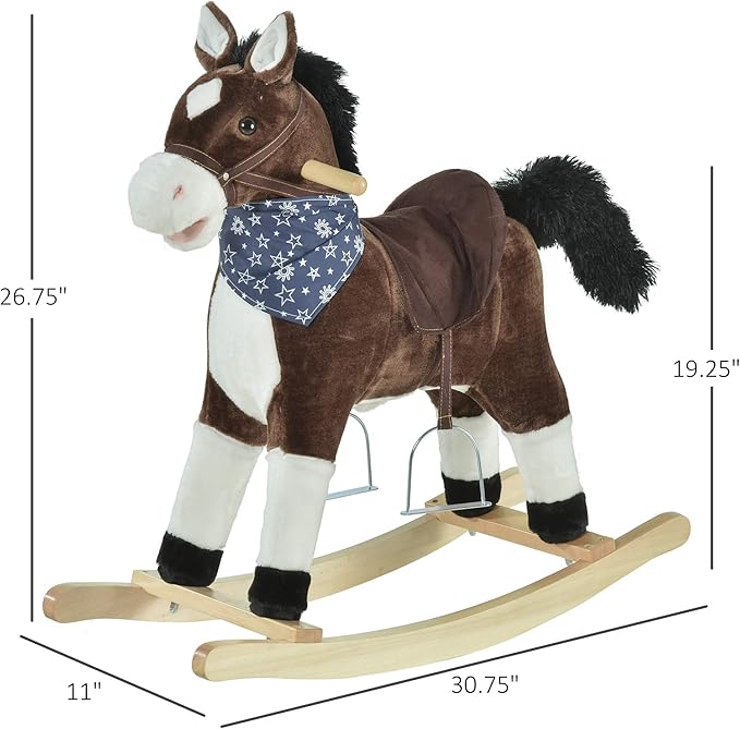 Qaba Kids Plush Ride-On Rocking Horse Toy Cowboy Rocker with Fun Realistic Sounds for Child 3-6 Years Old, Brown