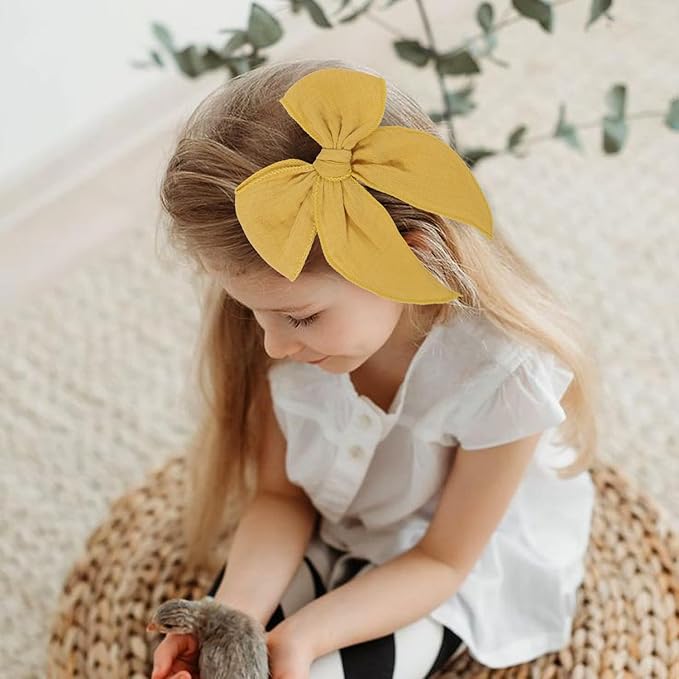 5.5 Inch Yellow Fable Hair Bow: Handmade Linen Cotton Hair Clip for Girls - 1 PCS