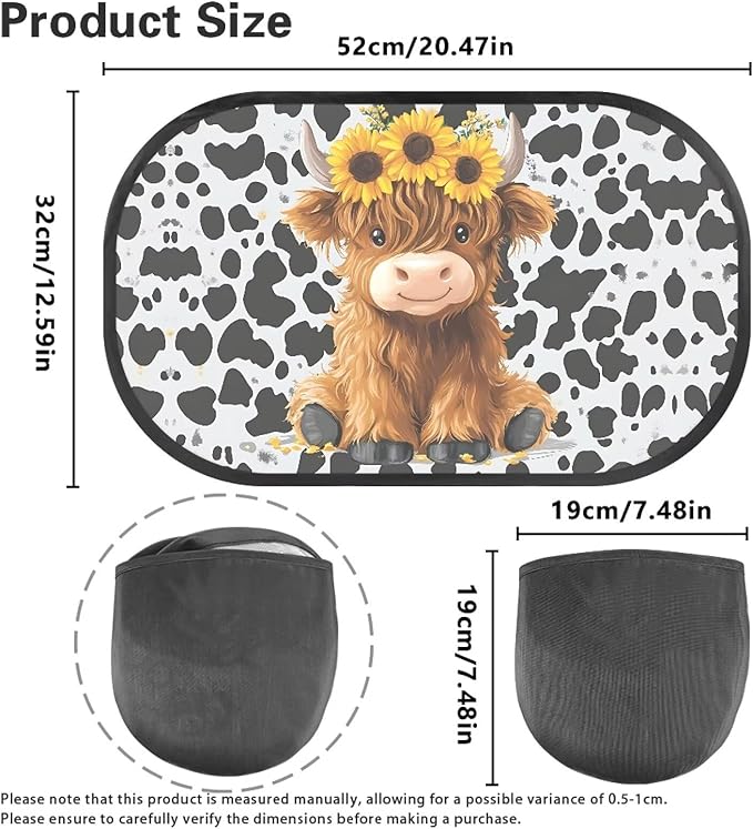 Bulopur 2 PCS Highland Cow Print Car Window Covers Sun Shade Side Window Sun Protection and Sun Shade Blocker Car Interior Automotive Mesh Windshield Shades for Baby