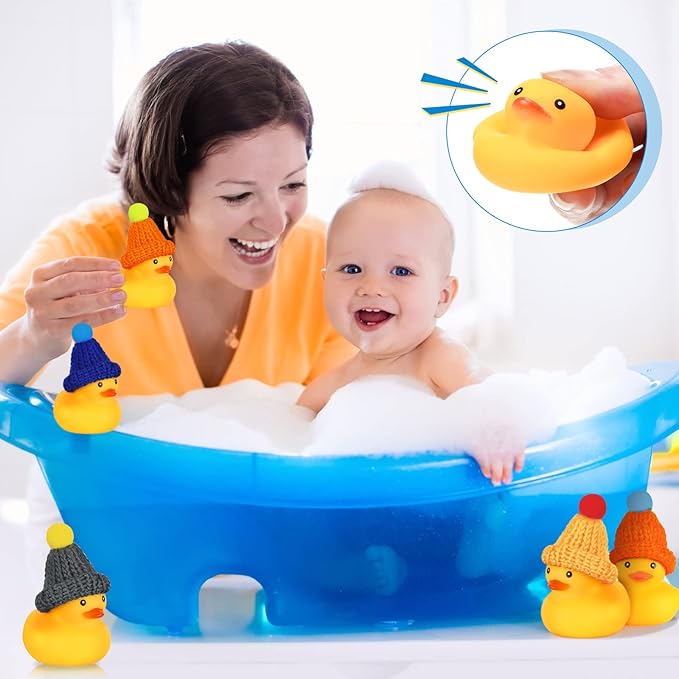 Chivao 12 Pcs Rubber Ducks with 12 Sunglasses/ Hats/ Headwear Small Mini Carnival Cruise Birthday Rubber Duckies Bathtub Toys in Bulk(Duck with Hats,Yellow)