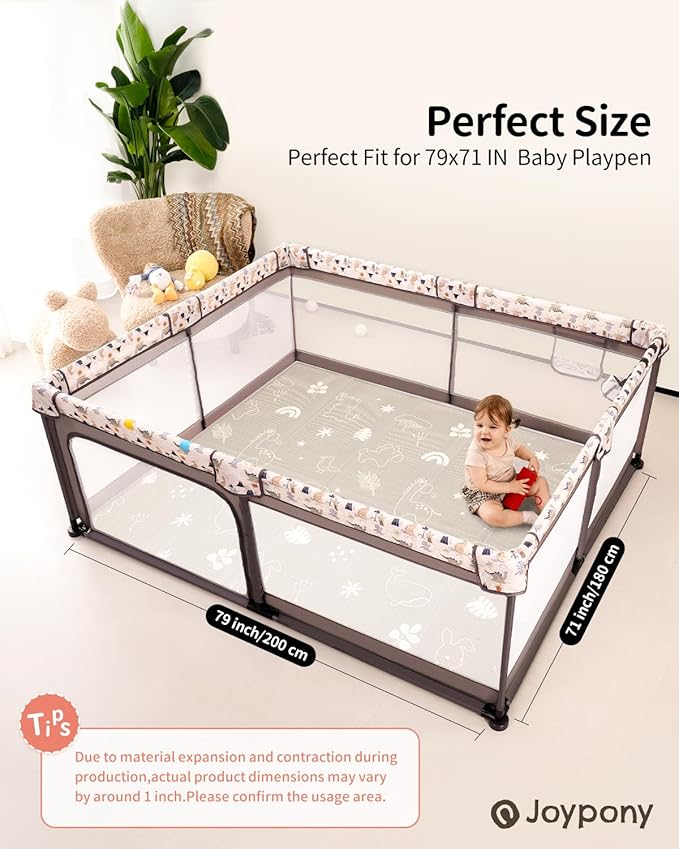 Joypony Baby Play Mat 79x 71 Inch, Extra Large Foldable Play Mats for Babies and Toddlers, Waterproof & Anti-Slip Portable Baby Floor Mat for Tummy Time, Non Toxic Foam Play Mat for Floor Travel Bag