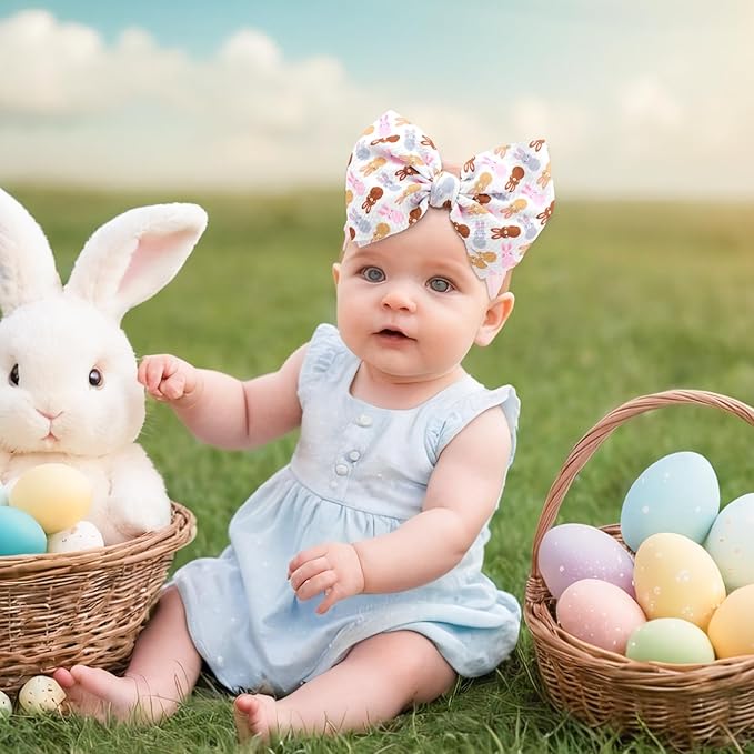6” Easter Baby Hair Bows Easter Bunny Ears Bows for Girls Newborn Chocolate Rabbit Ears Hairbands Nylon Bows Headbands Easter Hair Accessories Pink