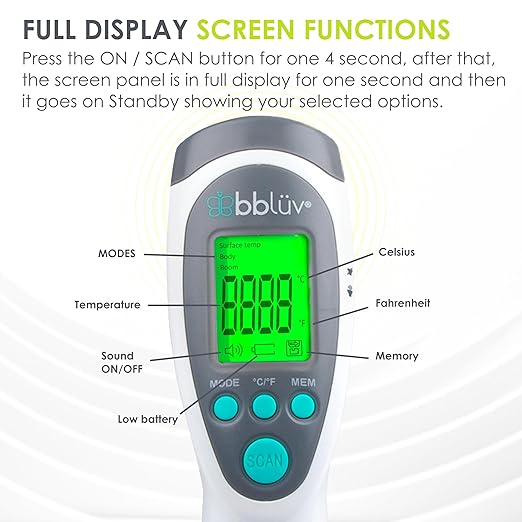 bblüv - Termö - Infrared Digital Thermometer, Non-Contact Forehead Temperature for Adults and Kids, Digital Thermometer for Home with Fever Indicator, Non-Touch Accurate & Instant Temperature Reading