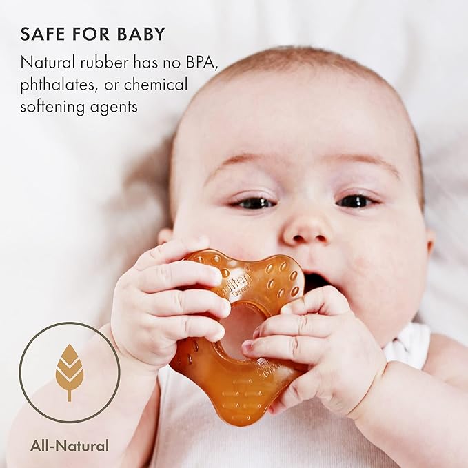 Natursutten Teether - Natural Rubber Teething Toys for Babies 6-12 Months - PVC & 100% BPA-Free Teething Relief - Danish Design Baby Teething Toys - Made in Italy (Starfish, Pack of 1)