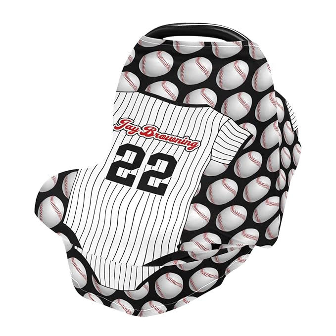 Personalized Baby Car Seat Cover for Babies, Custom Name Baby Car Seats Canopy for Boys Girls, Nursing Breastfeeding Stroller Covers for Infant Newborn, Shower Gift for Baby (Sports Baseball)