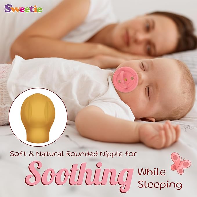 SWEETIE Rubber Pacifier Natural Rubber Pacifier Rounded Pink (Pink, 0-6 Month)