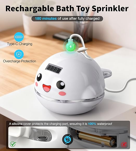 Pircaath Baby Bath Toy Sprinkler with Thermometer, Temp Alarm & Backlit Display, BPA-Free | CPC Certified for Safety, Light Up Whale Bath Toy for Kids Ages 1-3, Bathtub Water Toys for Toddler, Newborn