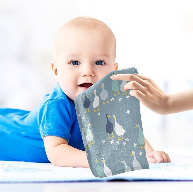 Vvfelixl Baby Washcloths Cotton Funny Gooses Muslin Soft Face Towel for Newborn Infants, 11.8 X 11.8 Inch, 3 Pack Blue