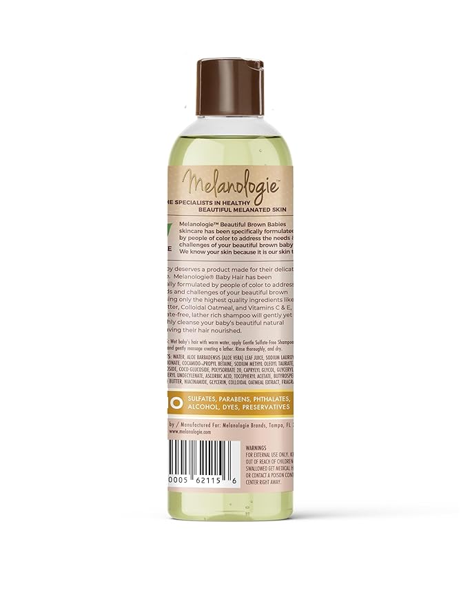 Melanologie Baby Hair Sulfate Free Shampoo, Sulfate Free, Alcohol-, Paraben- Phthalate-, Peservative, & Dye-Free, 8 fl. Oz