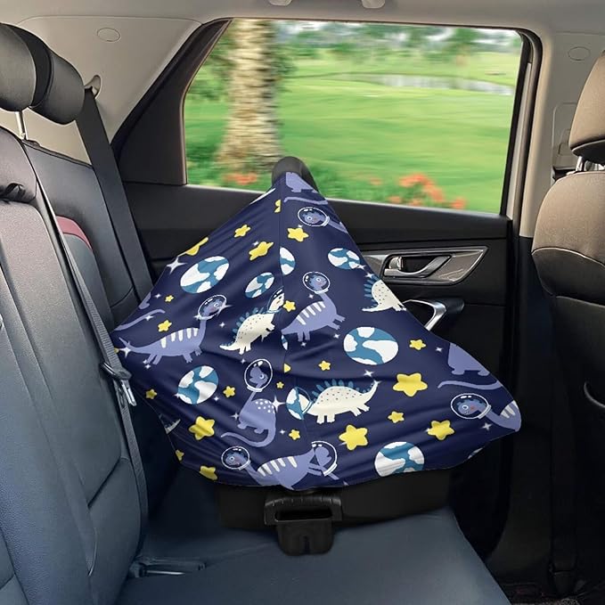 Dinosaur Car Seat Cover for Baby Carseat - Infant Car Seat Cover for Sun - Breathable Nursing Cover Up for Breastfeeding, Lightweight Car Seat Canopy