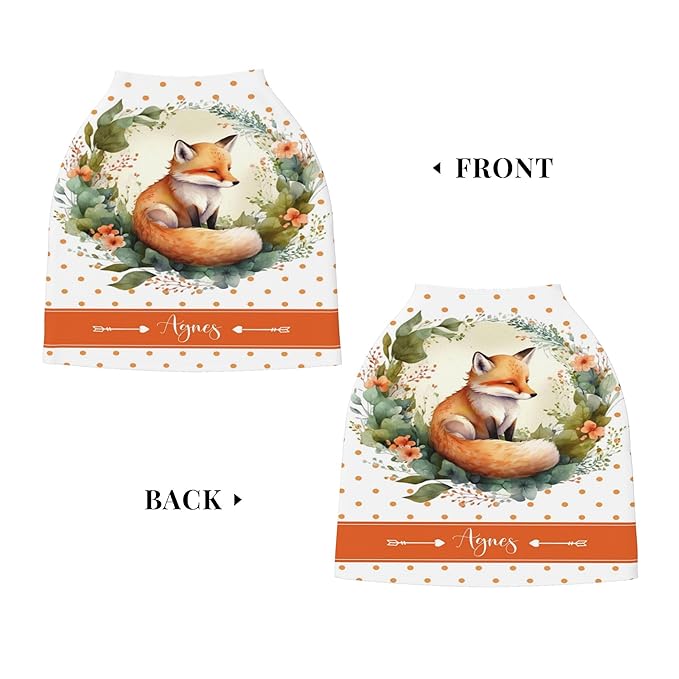 Personalized Fox Baby Car Seat Cover with Name,Multi-Use Canopy for Nursing, Strollers,Shopping Carts,Customized Breastfeeding Cover, Full Privacy,Infant Stroller Cover
