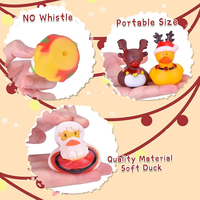 24 Pack Christmas Rubber Ducks, 2 Inch Bulk Car Ducking Set Small Xmas Bath Toys for Kids Toddlers Boys Girls Cute Duckies Party Favors Stocking Stuffers Classroom Prizes Pool Table Decor